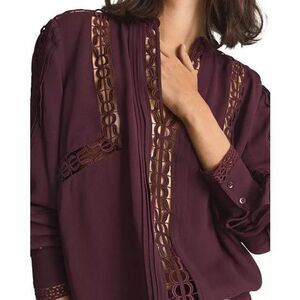 Reiss Women's Burgundy Freda Bloom Detail Lace Trim Elegant Blouse Size 8 NWOT